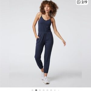 Vuori Navy Sleeveless Romper with Elastic Ankles